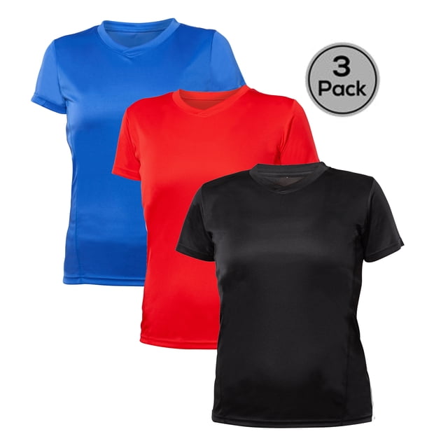 Blank Activewear Lot de 3 T-Shirts pour Femmes, Tissu de Performance à Séchage Rapide
