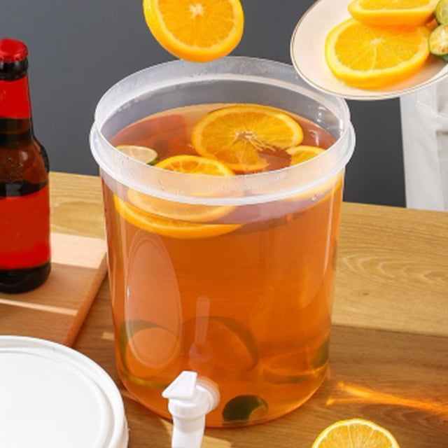 Fwttom Refrigerator Drink Dispenser Fridge Cold Kettle Jar Transparent Leak Proof Beverages Storage Container with Spigot and Lid Drink Bucket for Juices Iced