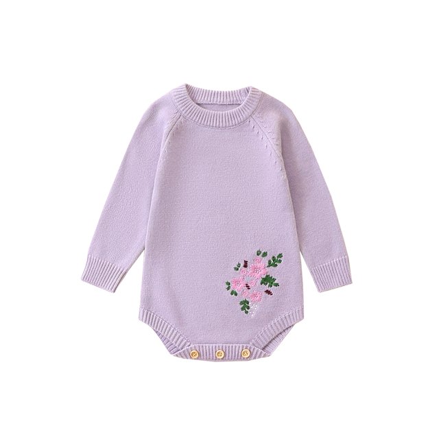 Diconna Barboteuse Chandail pour Bébé Fille à Manches Longues, Col Rond, Broderie Florale, Justaucorps en Tricot, Tenue d'Automne et d'Hiver pour Nourrisson