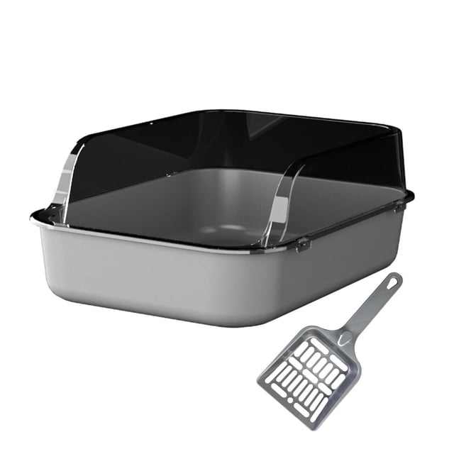 Ruiboury Open Top Pet Litter Box Portable Litter Bedpan Cat Pan Kitty Sand Box Toilet gray 40x28x16cm