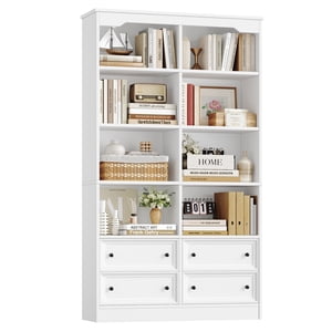 Homfa Ligne double 6 Les bibliothèques de niveau, 71 dans la bibliothèque Tall Bookshelf avec 4 Tiroirs et 8 Cubicles d'affichage, pour le salon du bureau à l'intérieur, blanc