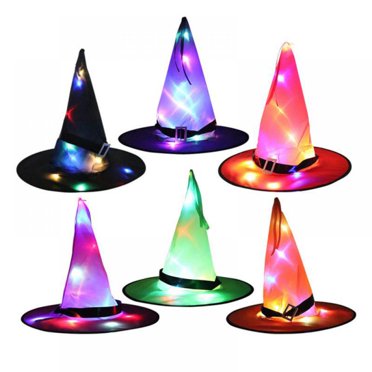 Halloween Decorations Witch Hat Lights 6 Pack Halloween LED Hanging Lighted Glowing Witch Hats String Lights Battery Operated Halloween Decor for Outdoor Indoor Yard Tree Garden Party D