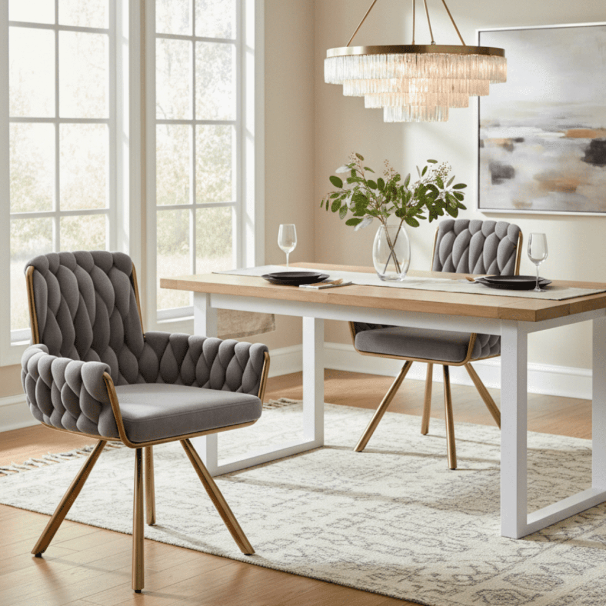 Ensemble de 2 chaises de salle à manger en velours Noble House, fauteuil pivotant capitonné luxueux, gris