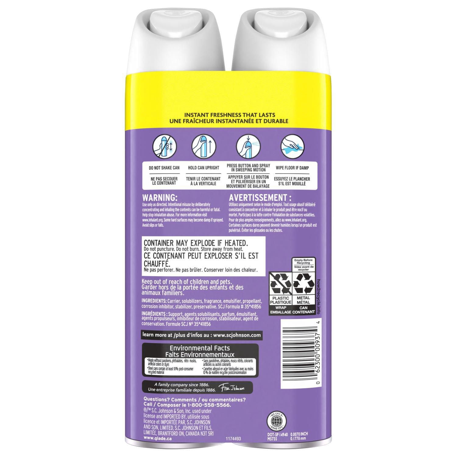 Glade® Vaporisateur pour Pièces Purificateur d'Air Anti-Odeurs, Lavande Paisible et Aloès, Lot de 2