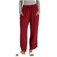 thumbnail image 3 of Sentmoon Women Linen Pants Solid Color Drawstring Elastic Waist Womens Plus Size Pants Relaxed Fit Trendy Summer Womens Sweatpants with Pocket Beach Stuff for Work and Office Wine XXL, 3 of 7