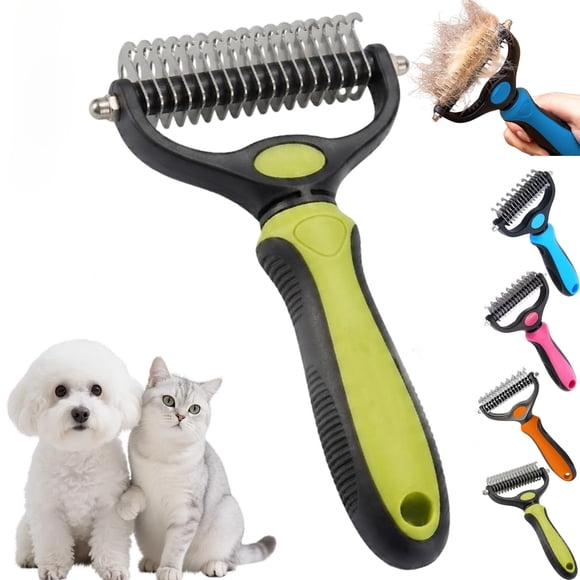 Pet Grooming Tool, Double Sided Deshedding Brush and Dematting Comb, Undercoat Rake for Long Haired Pets, Essential Cat Grooming Supplies