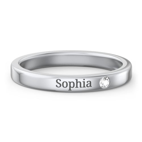Stackable Birthstone Ring with Engraving - Cubic Zirconia / White Topaz (April)