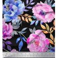 thumbnail image 1 of Soimoi Black polyester Crepe Fabric Leaves & Floral Print Sewing Fabric BTY 42 Inch Wide, 1 of 3