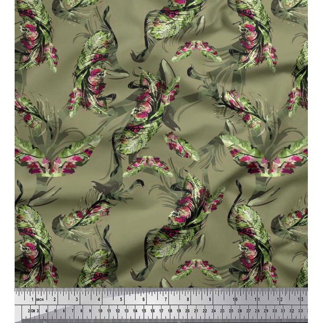 Soimoi Tissu Crêpe polyester Feuilles & Texture Imprimé Tissu au Mètre 52 Pouces de Large