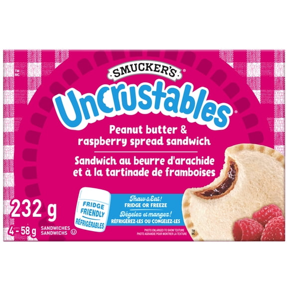 Smucker's Uncrustables Peanut Butter & Raspberry Spread Sandwich, Frozen, 58g, Pack of 4