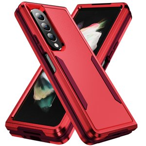 Mantto pour Samsung Galaxy Z Pli 4 2022 Housse de téléphone, Hybrid Premium Protection Étui de téléphone anti-rayure testée par la goutte PC ProtectiveCover Coquille, rouge + rose