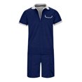 thumbnail image 3 of FhsagQ Men's Shirts Mens Shirts Tops Xsmall Male Casual Striped Gradient Ramp Print Two Piece Suit Zipper Short Sleeve Top Blouse Suit Drawstring Pocket Short Set Dark Blue L, 3 of 4