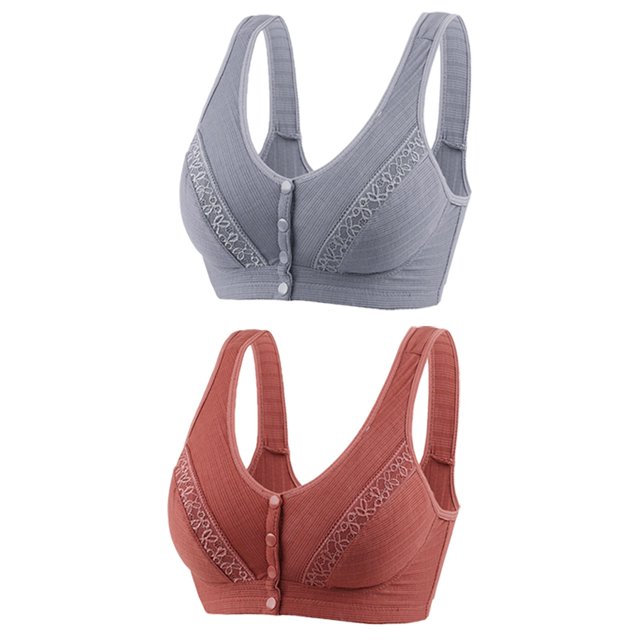Timegard Womens 2pc Bras Wireless Breathable High Support Front Closure Button Comfort Everyday Bras