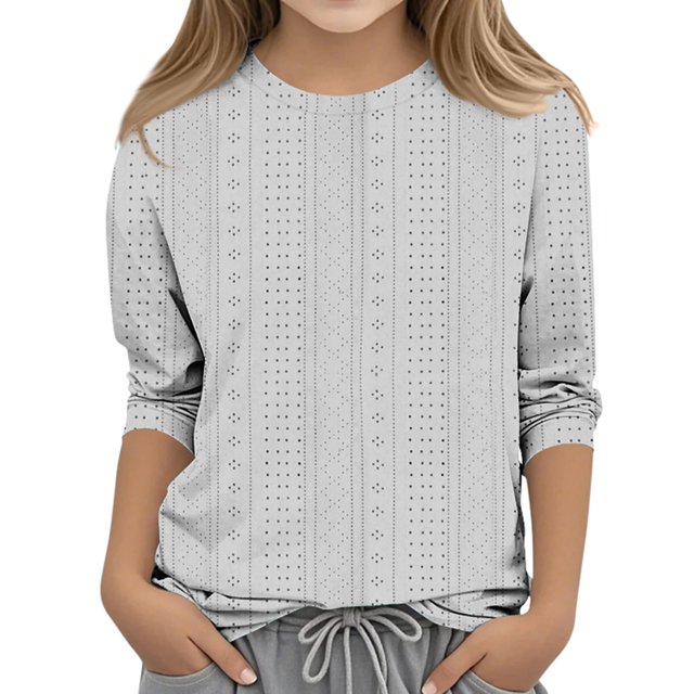 FAOWME T-Shirt Mode Fille Couleur Unie Col Rond Confortable Gris 3-4 Ans