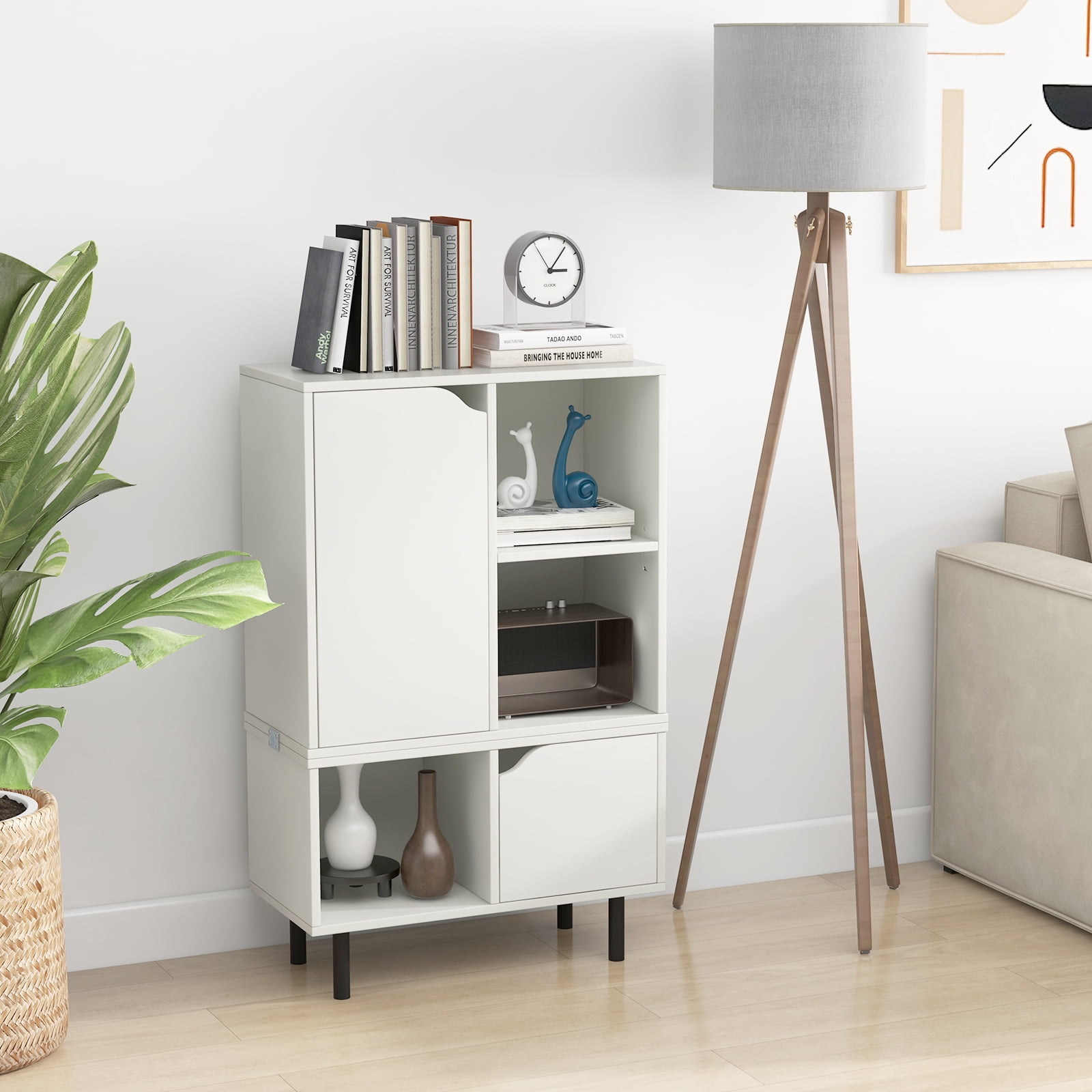 Giantex 5 Cube Stackable Bookcase, Combination Storage Organizer, Cabinet w/Adjustable Shelf