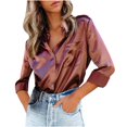 thumbnail image 2 of Jsaierl Womens Satin Silk Button Down Shirts Solid Color Lapel Collar Basic Blouses Long Sleeve Work Business Tops with Pockets, 2 of 9