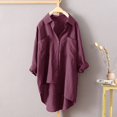 thumbnail image 2 of Chemises Boutonnées pour Femmes Manches Longues Retroussées Ourlet Haut-Bas Blouse Longue Décontractée Hauts, 2 of 4