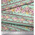 thumbnail image 2 of Soimoi Green Poly Georgette Fabric Leaves & Pink Floral Print Fabric by The Yard 52 Inch Wide, 2 of 3