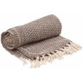 thumbnail image 1 of Throw Blanket Dark Rich Brown & White Reversible with Tassels, 1 of 1