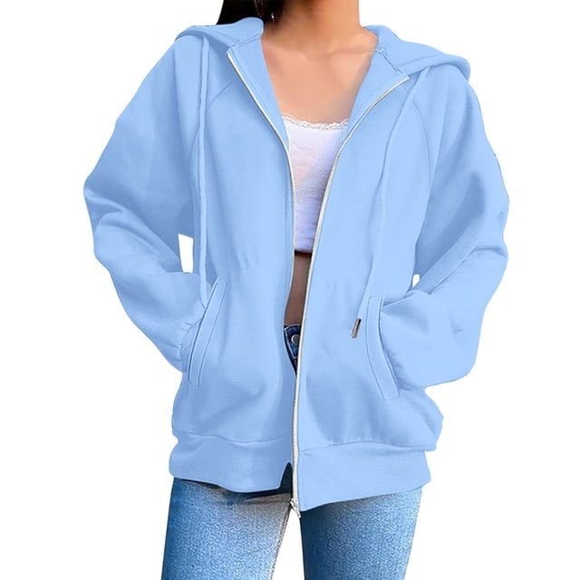 Mgmyaa Chandail pour Femmes Mode Couleur Unie à Capuche avec Poche Manches Raglan Manches Longues Veste à Fermeture Éclair