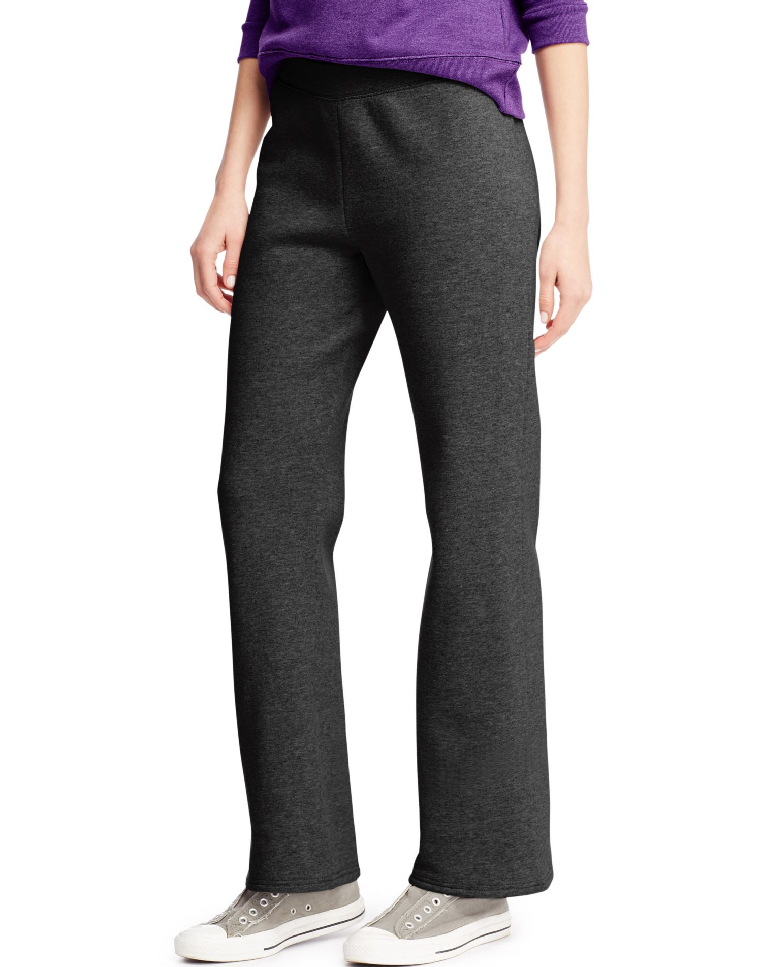 Hanes Womens ComfortSoft EcoSmart Petite Open Leg Sweatpants, 2XL, Ebony