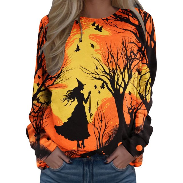 Tops For Womens Print O Neck Sweatshirt Neck Fit Pullover Tops Comfortable Long Sleeve Workout Shirts Loose Blouse