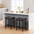 thumbnail image 4 of Counter Height Bar Stools Set of 2, 24 Inch Barstools for Kitchen Island Counter, Bonded Leather Kitchen Stools with 2.4" Thick Saddle Seats for Dining Room, Black & Brown, 4 of 7