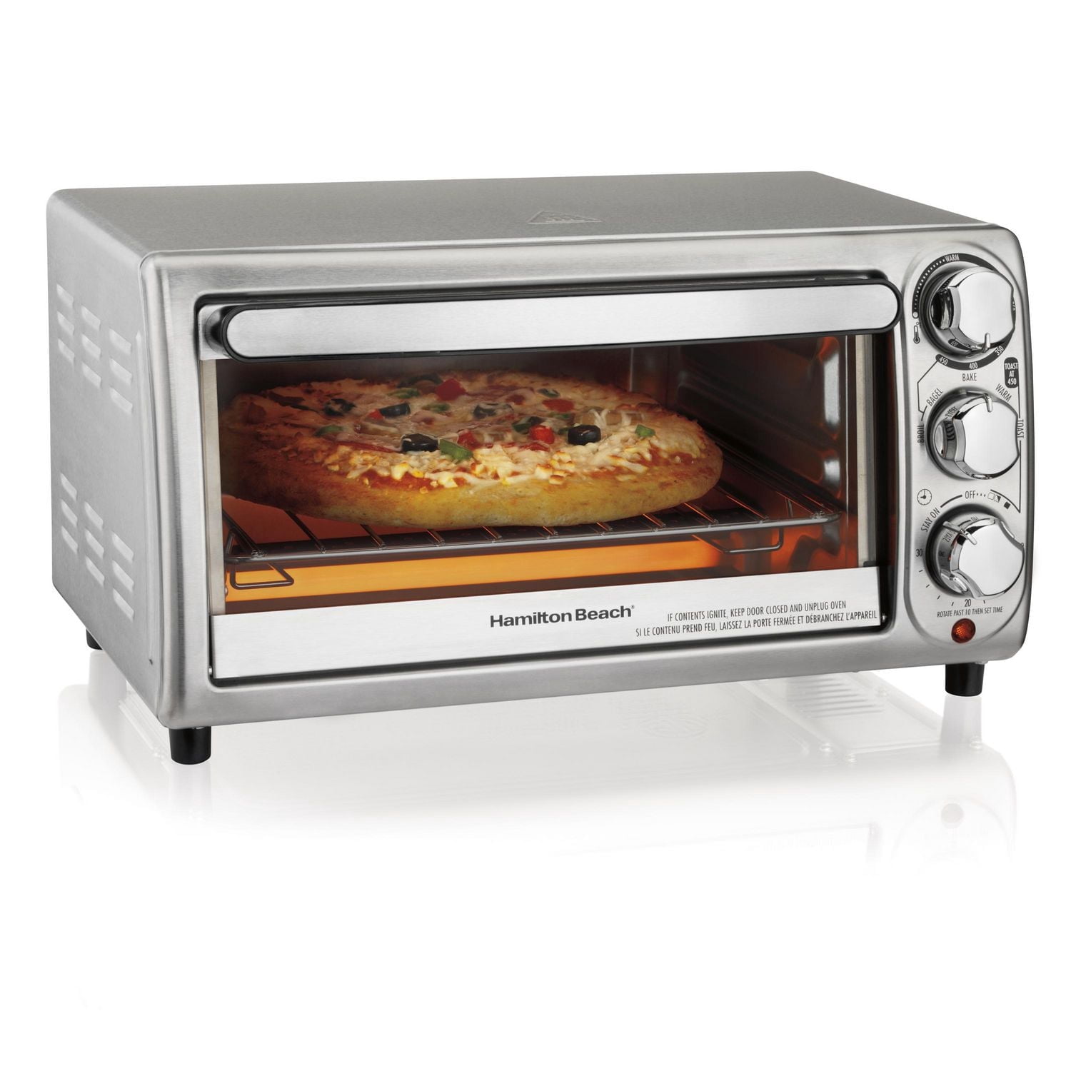 Hamilton Beach Stainless Steel Toaster Oven, 1,200 cu in Capacity, Bake, Broil & Toast