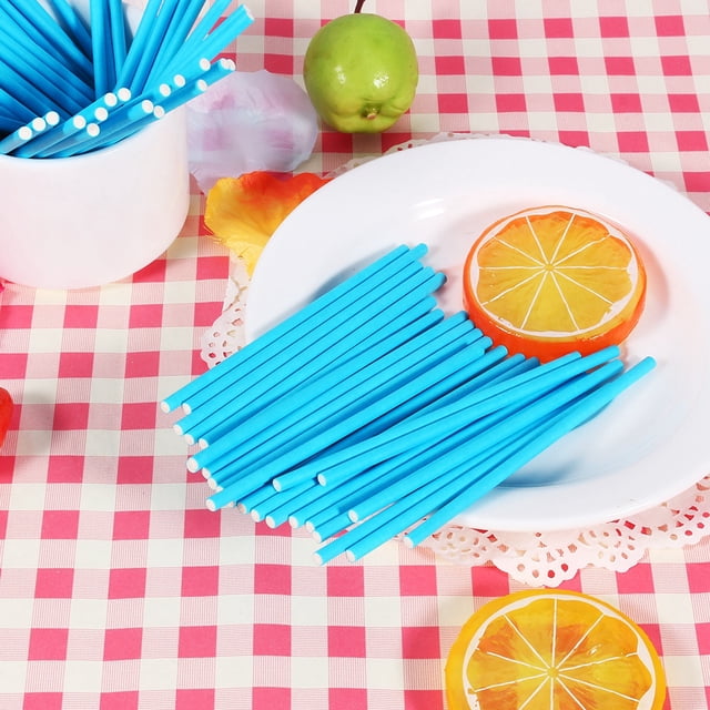Lollipop Sticks, Shexton 100 Pcs/Set Colorful Lollipop Sticks Cake Pop Sticks for Candy Sweet Chocolate 10cm DIY Making Halloween Tools(Blue)