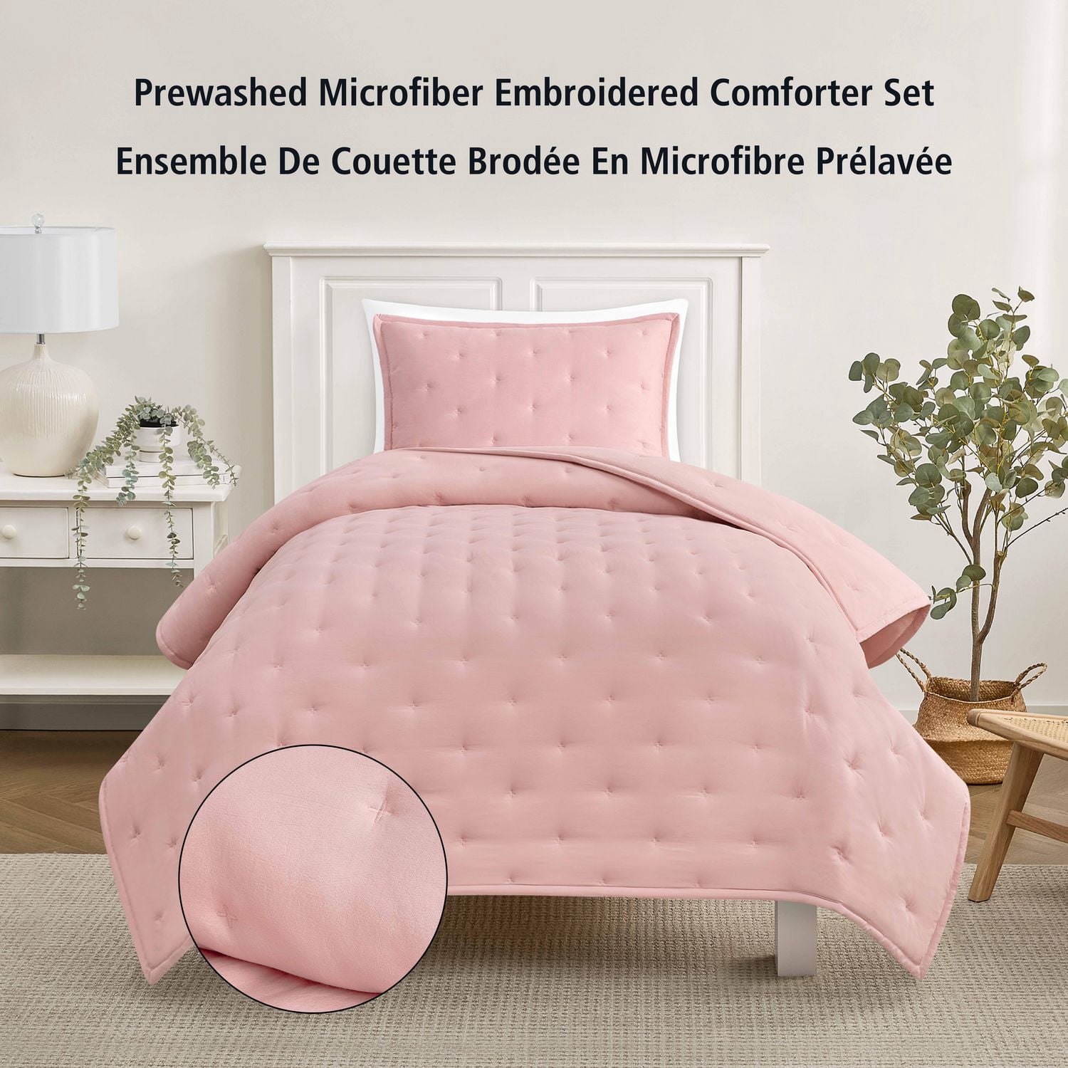 Ensemble de couette Mainstays format Queen, doux, léger et toutes saisons, 3 pièces, rose