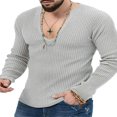 thumbnail image 1 of Solid Color V Neck Sweater for Men with Long Sleeves and Ribbed Knit Pullover, 1 of 4