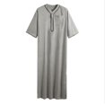 thumbnail image 1 of XDZJLR T-Shirts pour Hommes Décontractés Amples Musulmans Arabes Dubai Robe Manches Mi-Longues Bouton Rétro, 1 of 4