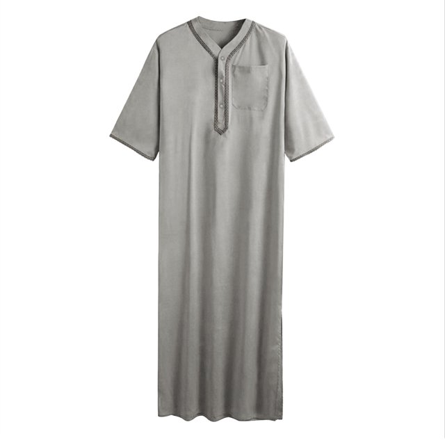 XDZJLR T-Shirts pour Hommes Décontractés Amples Musulmans Arabes Dubai Robe Manches Mi-Longues Bouton Rétro