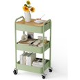 thumbnail image 1 of 3 Tier Rolling Cart with Table top, Metal Rolling Utility Cart, Storage Organizer Cart with Locking Wheels & Hooks for Office, Classroom, Kitchen and Bathroom, Green, 1 of 7