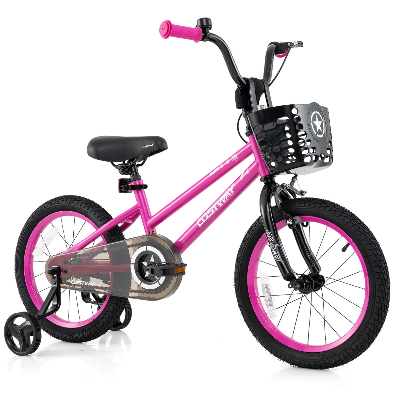 Costway 16" Kid's Bike with Training Wheels Adjustable Handlebar & Seat Handbrake Pink
