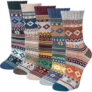 Jour 5 Pairs Chaussettes en laine Merino Femmes Thicken Thermal Knitting Crew Dames Cadeau chaussette
