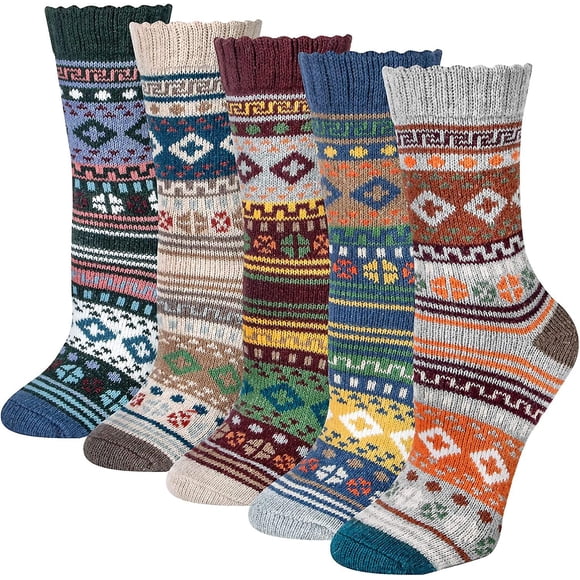 Crday 5 Pairs Merino Wool Socks Womens Thicken Thermal Knitting Crew Ladies Sock Gift