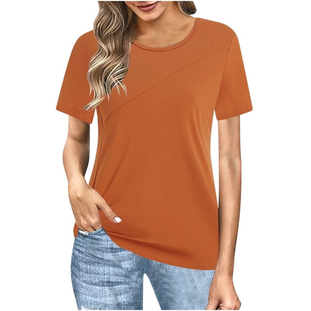 Plebaso Blouses Grande Taille pour Femmes Manches Courtes Col Rond Chemises Décontractées Couleur Unie Tunique Ample Confortable