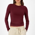 thumbnail image 2 of T-Shirts pour Femmes 2025, T-Shirts Femmes, Hauts Ajustés pour Femmes à Manches Longues Compression Femmes Manche Col Rond Court Long T-Shirt Femme Haut Tee Shirt Basique Coton Spandex Chemises Femmes Uni, 2 of 6