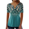 thumbnail image 1 of Pompotops Femmes Mode Casual Imprimé Col Rond en Vrac Manches Courtes T-shirt Top Chemisier Pull-Over Clair, 1 of 5