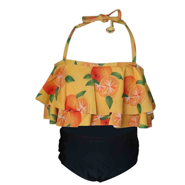 Faithtur Family Matching Swimsuit, Orange Print Sleeveless Bikini Set Swimming Trunks Bathing Suit