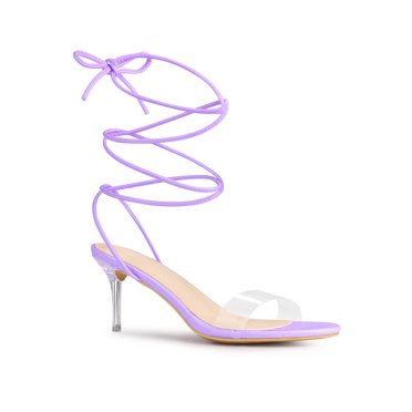 BLISSFUL STEP Women's Clear Strap Lace Up Clear Stiletto Heel Sandals Purple 11