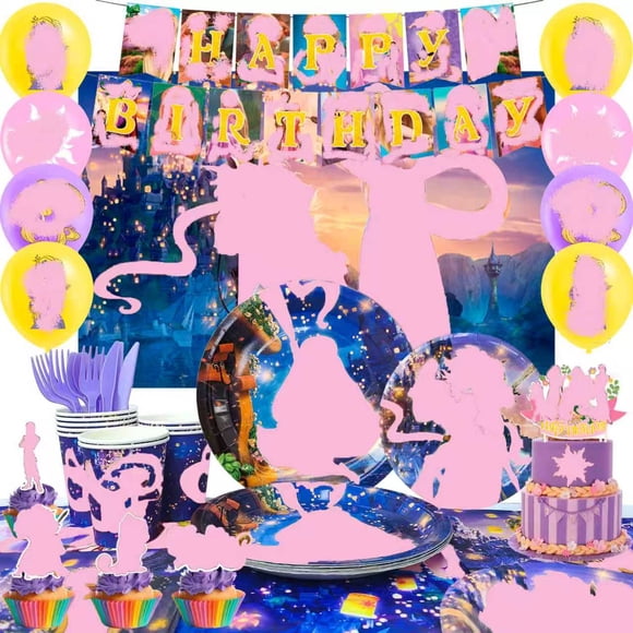 Articles pour Fête d'Anniversaire, Ensemble de 112 Pcs de Décorations et Vaisselle d'Anniversaire – Bannière Ballons Toile de Fond Assiettes Serviettes Etc. Décorations de Fête d'Anniversaire
