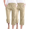 thumbnail image 1 of Timegard 2pc Capri Pants for Women Cotton Linen Elastic Waist Loose Lounge Crop Pants Pockets Solid Color, 1 of 6