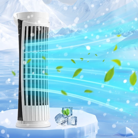 Fridja 10.2'' Bladeless Tower Fan, Mini Desk Fan with 2-speed Lighting, 2-speed Fan, Portable and Compact, Quiet Cooling Fan for Bedroom Home Office Room, White