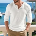 thumbnail image 4 of Wdfiry Men's Tops Solid Color Loose Plus Size Henley Tshirt Comfortable Fall Button Crewneck Long Sleeve Undershirts, 4 of 9