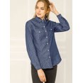 thumbnail image 3 of INSPIRE CHIC Women's Point Collar Button Down Polka Dots Shirt Dark Blue S, 3 of 4