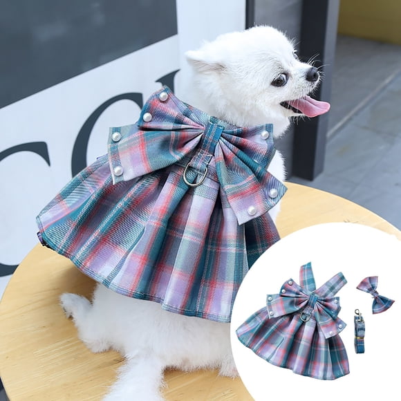 Cute and Stylish Plaid Print Dog Harness Dress with Bowknot for Small Dogs Ideal for Indoor and Outdoor Adventures in Various Sizes