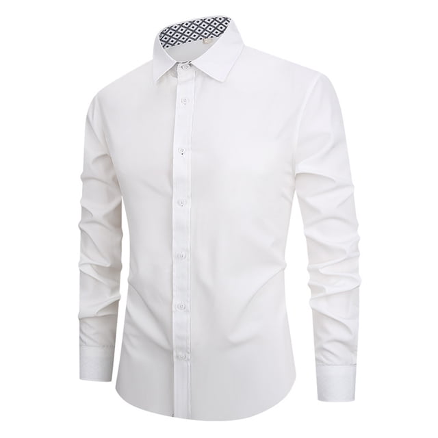 RXIRUCGD Chemise Décontractée Homme à Manches Longues Col Rabattu, Blanc, Taille : TG