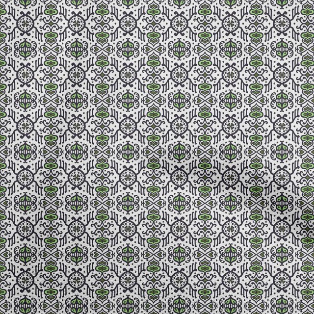 oneOone Silk Tabby Green Fabric Asian Block Sewing Material Print Fabric By The Yard 42 Inch Wide